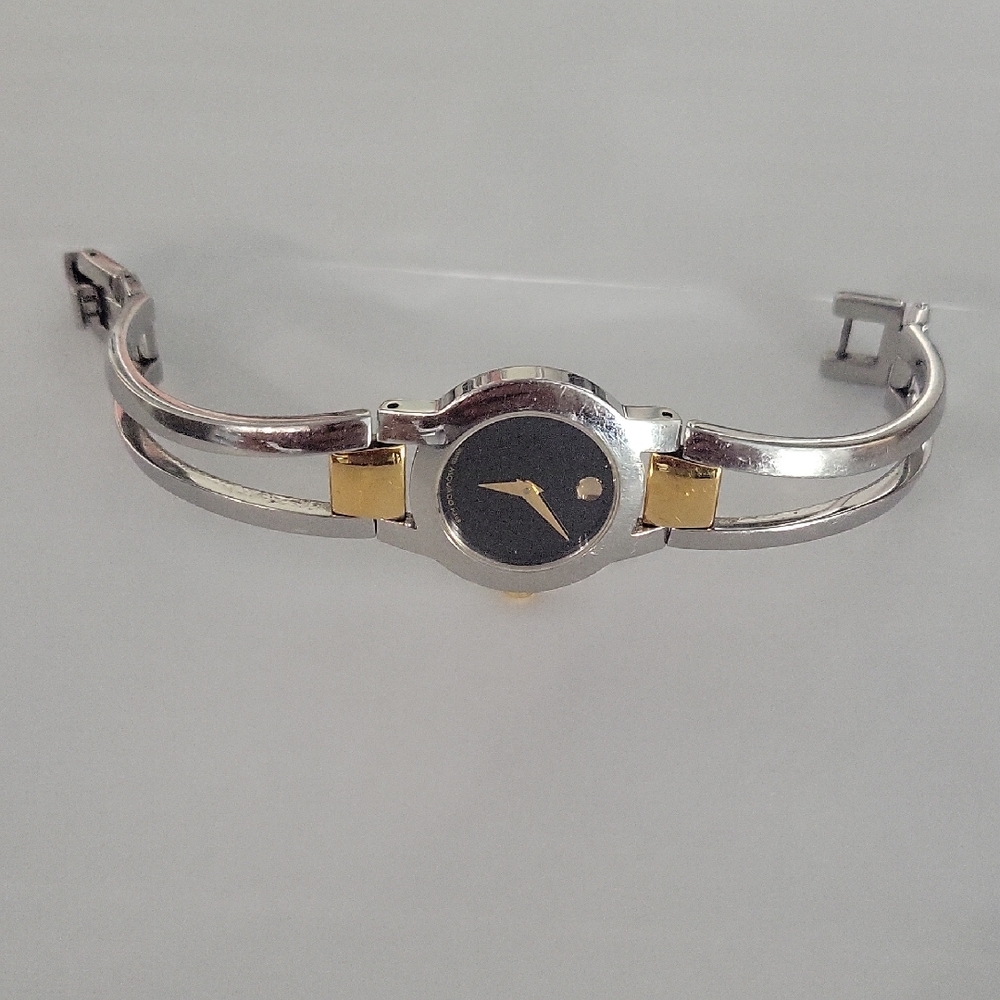 Movado Black Dial Silver With Gold Accents Bangle Women's Watch